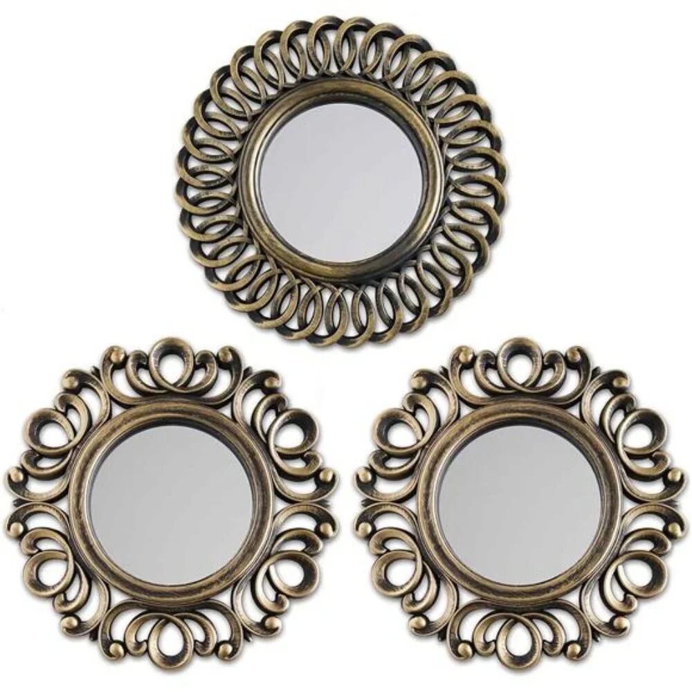 Wall Mirrors Pack of 3 Round Gold Mirrors for Home Decor Bedroom & Living Room